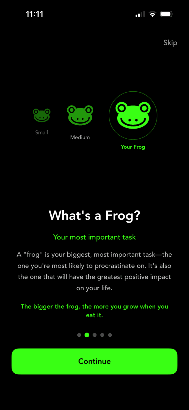 What's a Frog - Task sizes